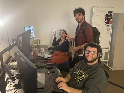 Portland-Metro students using the computer stations in the Student Lounge
