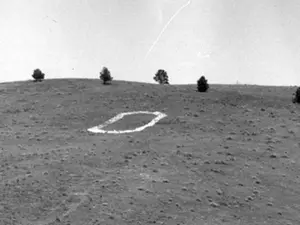 B&W photo of the "O" on the hill