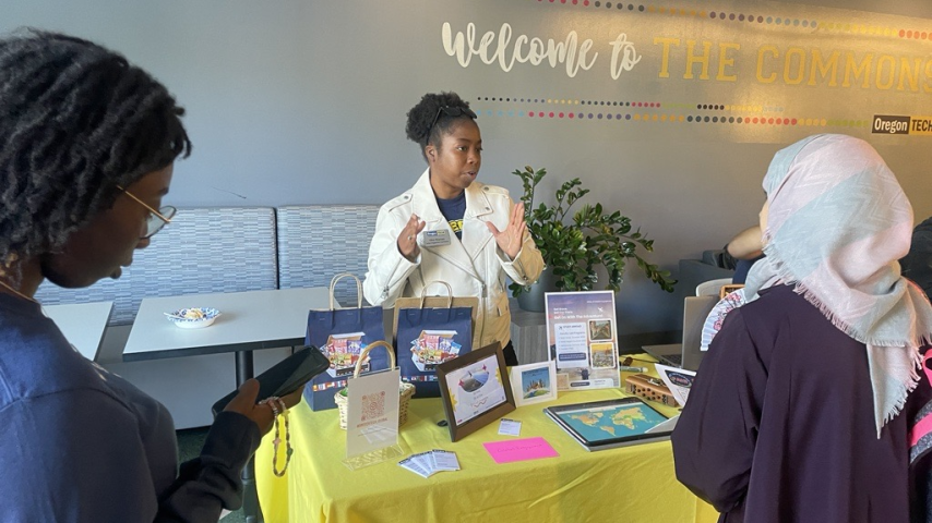 Niko Pearson speaks with students at Portland-Metro's Get Involved Fair 2024